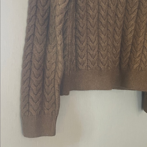 MANGO medium Women's Lapel Collar Braided Sweater MNG caramel brown - Picture 5 of 10